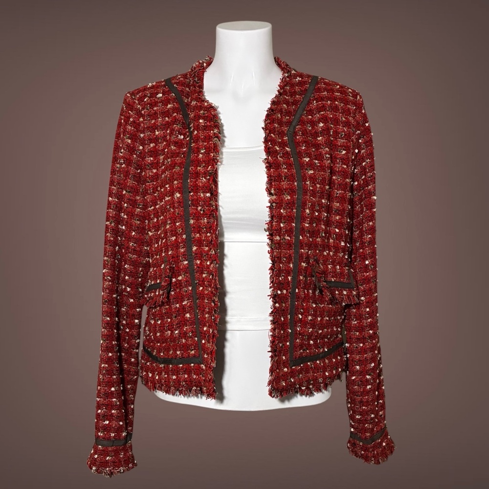True Meaning Women's Red Tweed Jacket Size Large